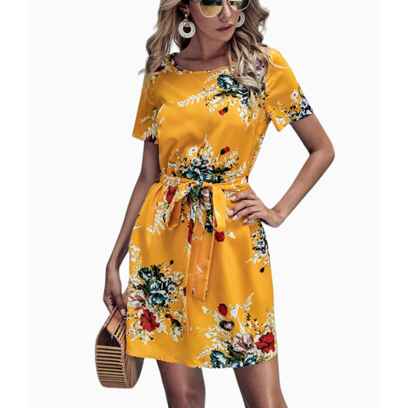 SHEIN Yellow Floral Shift Dress Size Small - Picture 1 of 11